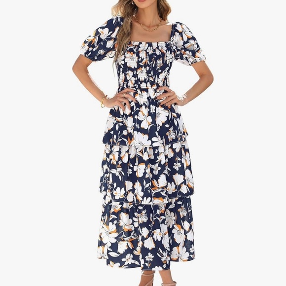 Tiered Floral Navy Maxi Dress - Picture 1 of 6